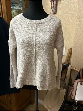 bobeau Cream Textured Crewneck Sweater